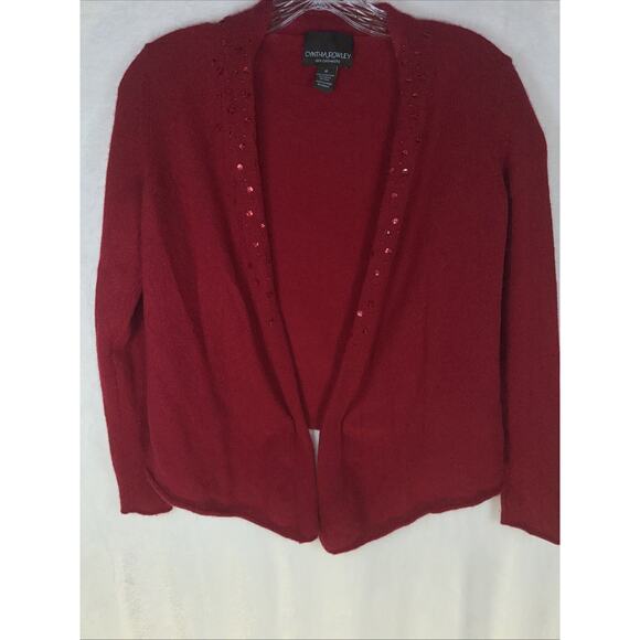 Cynthia Rowley 100% Cashmere Sweater Open Front Womens Large Red Sequins Party - Picture 1 of 8